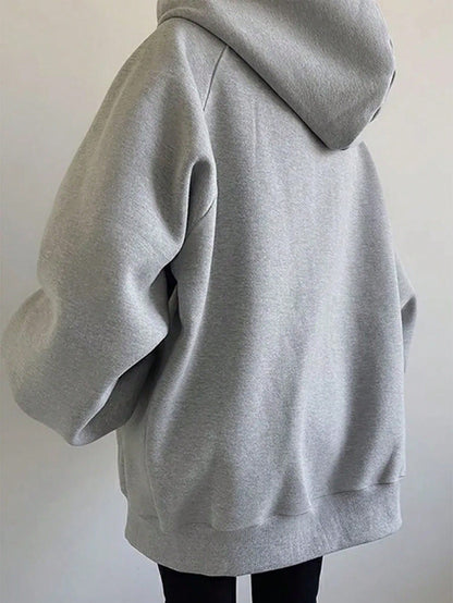 INAWLY Plus Size Women Loose Casual Hooded Zip-Up Cardigan Fall