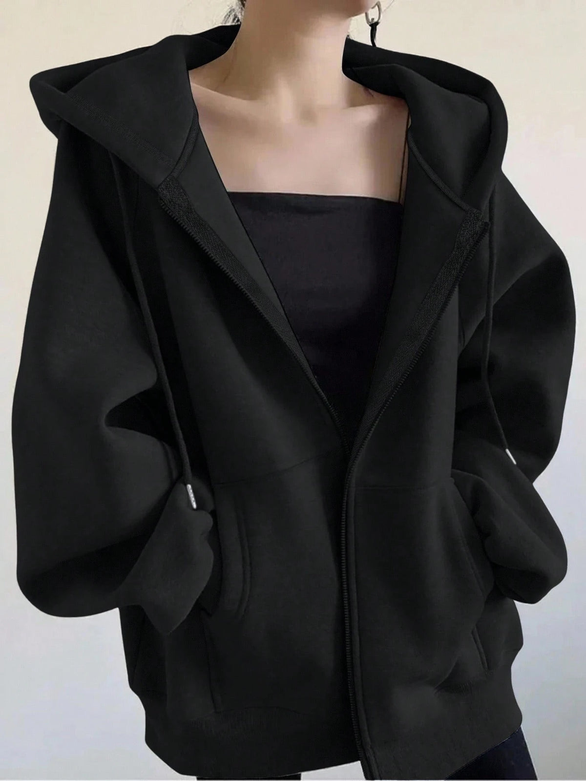 INAWLY Plus Size Women Loose Casual Hooded Zip-Up Cardigan Fall