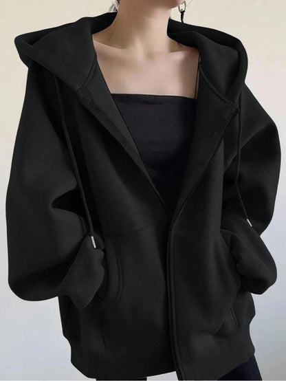 INAWLY Plus Size Women Loose Casual Hooded Zip-Up Cardigan Fall