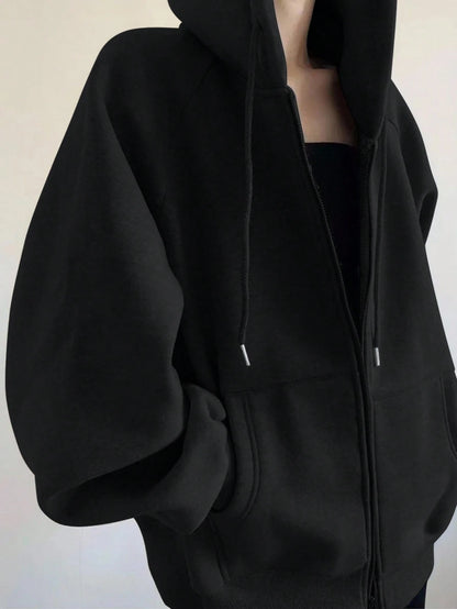 INAWLY Plus Size Women Loose Casual Hooded Zip-Up Cardigan Fall
