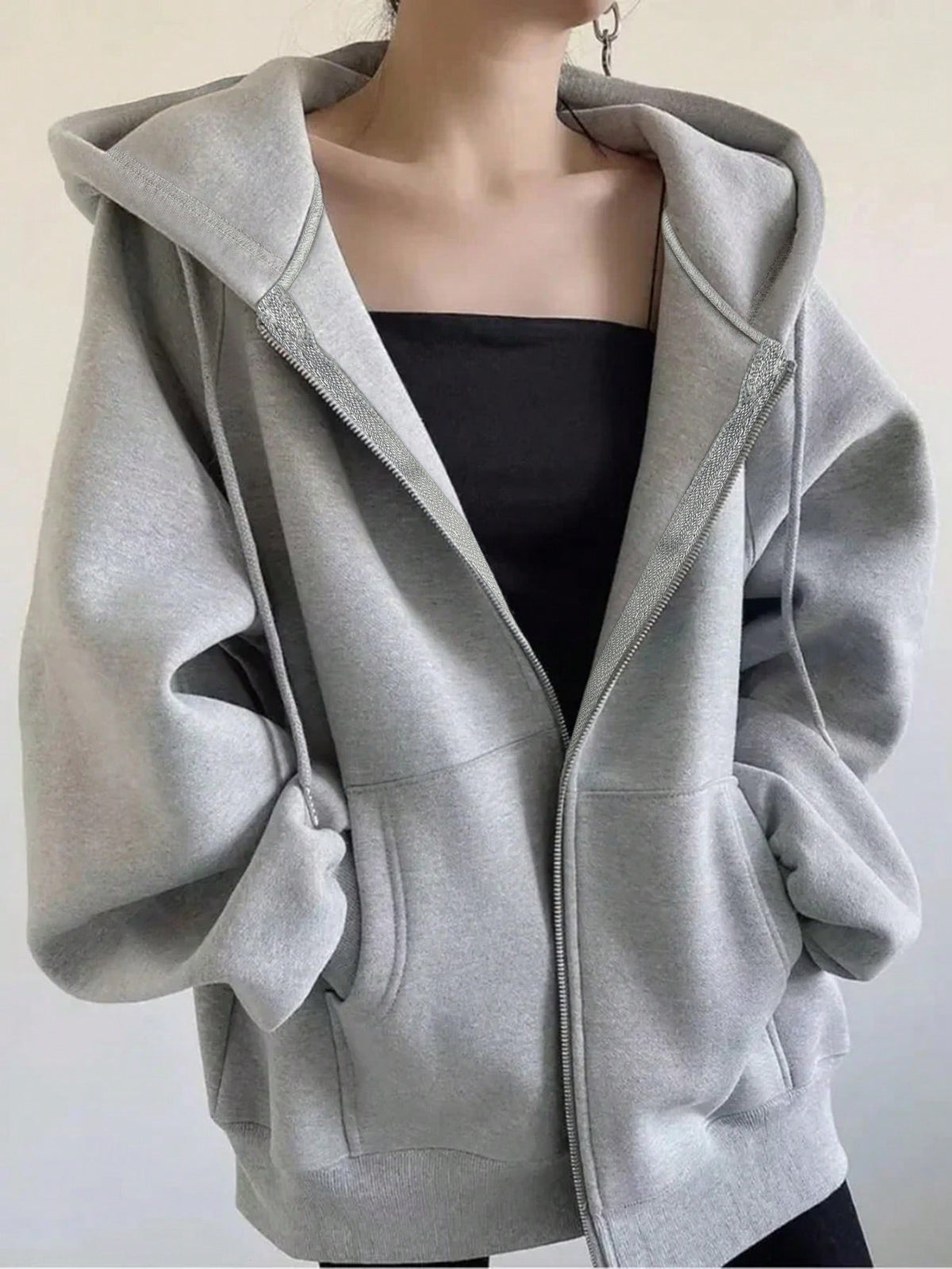 INAWLY Plus Size Women Loose Casual Hooded Zip-Up Cardigan Fall