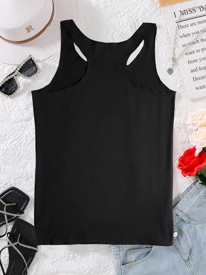 INAWLY Plus Size Women's Casual Slogan Printed Round Neck Tank Top Graphic Tees Women Tops