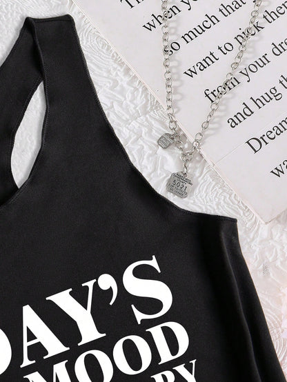 INAWLY Plus Size Women's Casual Slogan Printed Round Neck Tank Top Graphic Tees Women Tops