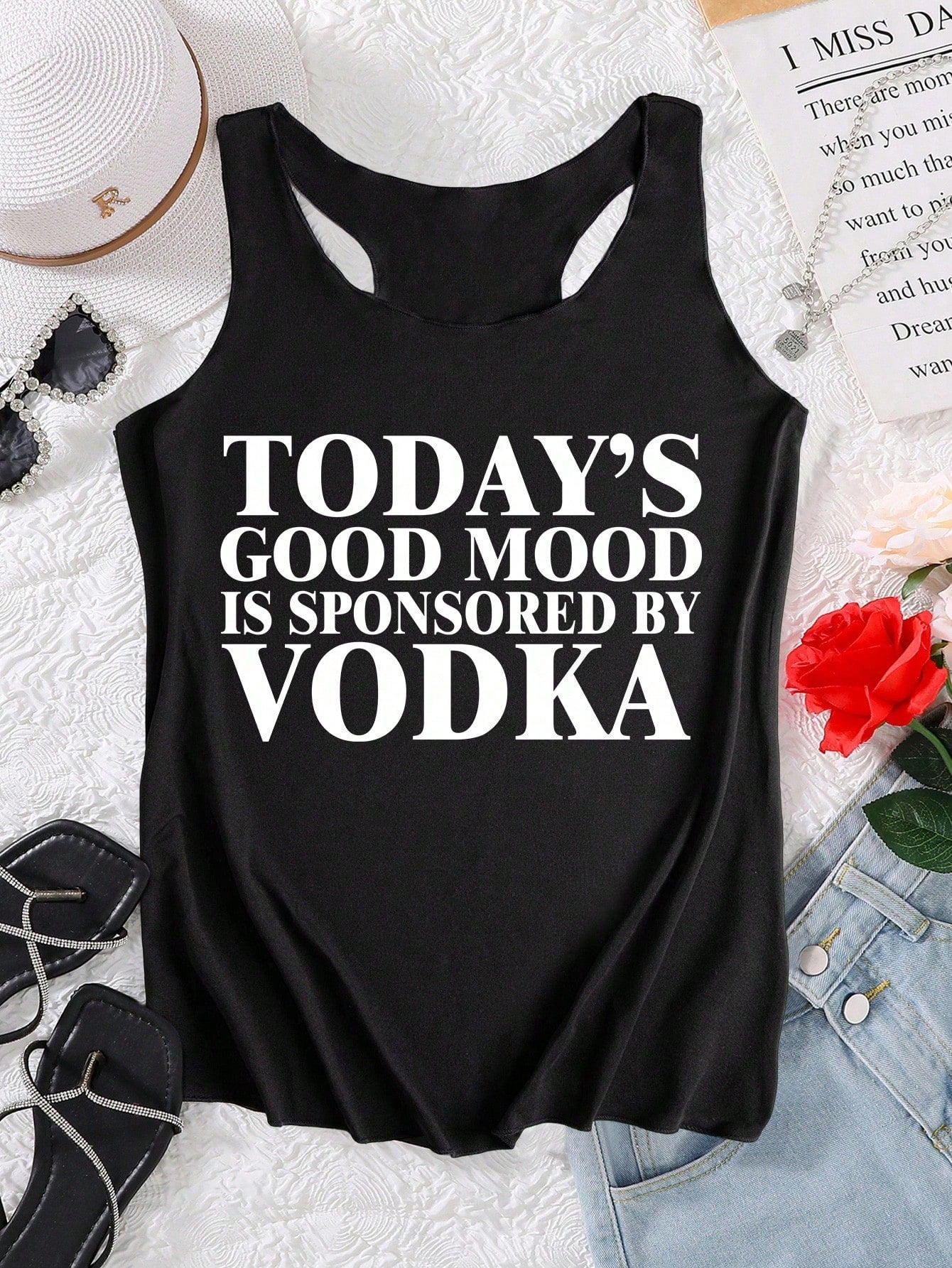 INAWLY Plus Size Women's Casual Slogan Printed Round Neck Tank Top Graphic Tees Women Tops