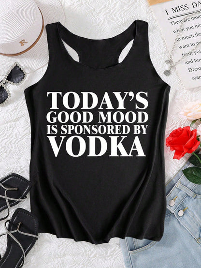 INAWLY Plus Size Women's Casual Slogan Printed Round Neck Tank Top Graphic Tees Women Tops