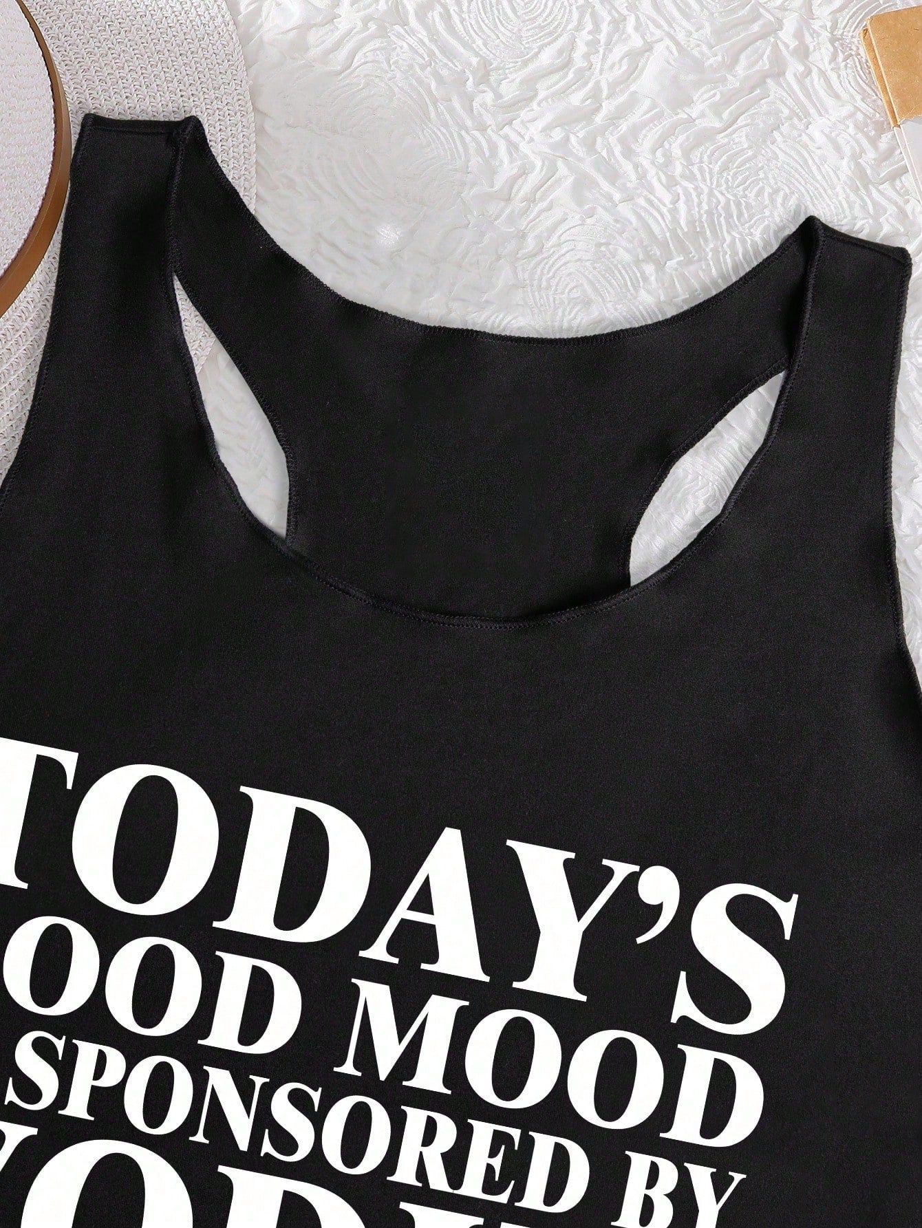INAWLY Plus Size Women's Casual Slogan Printed Round Neck Tank Top Graphic Tees Women Tops