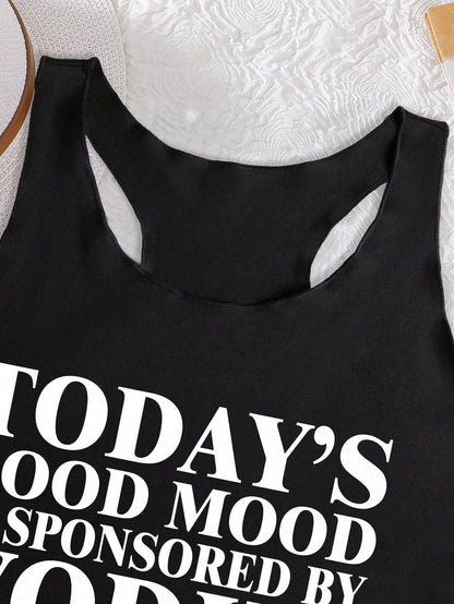 INAWLY Plus Size Women's Casual Slogan Printed Round Neck Tank Top Graphic Tees Women Tops
