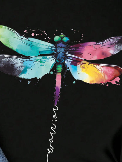 INAWLY Plus Size Women's Colorful Dragonfly Print Casual Tank Top Graphic Tees Women Tops