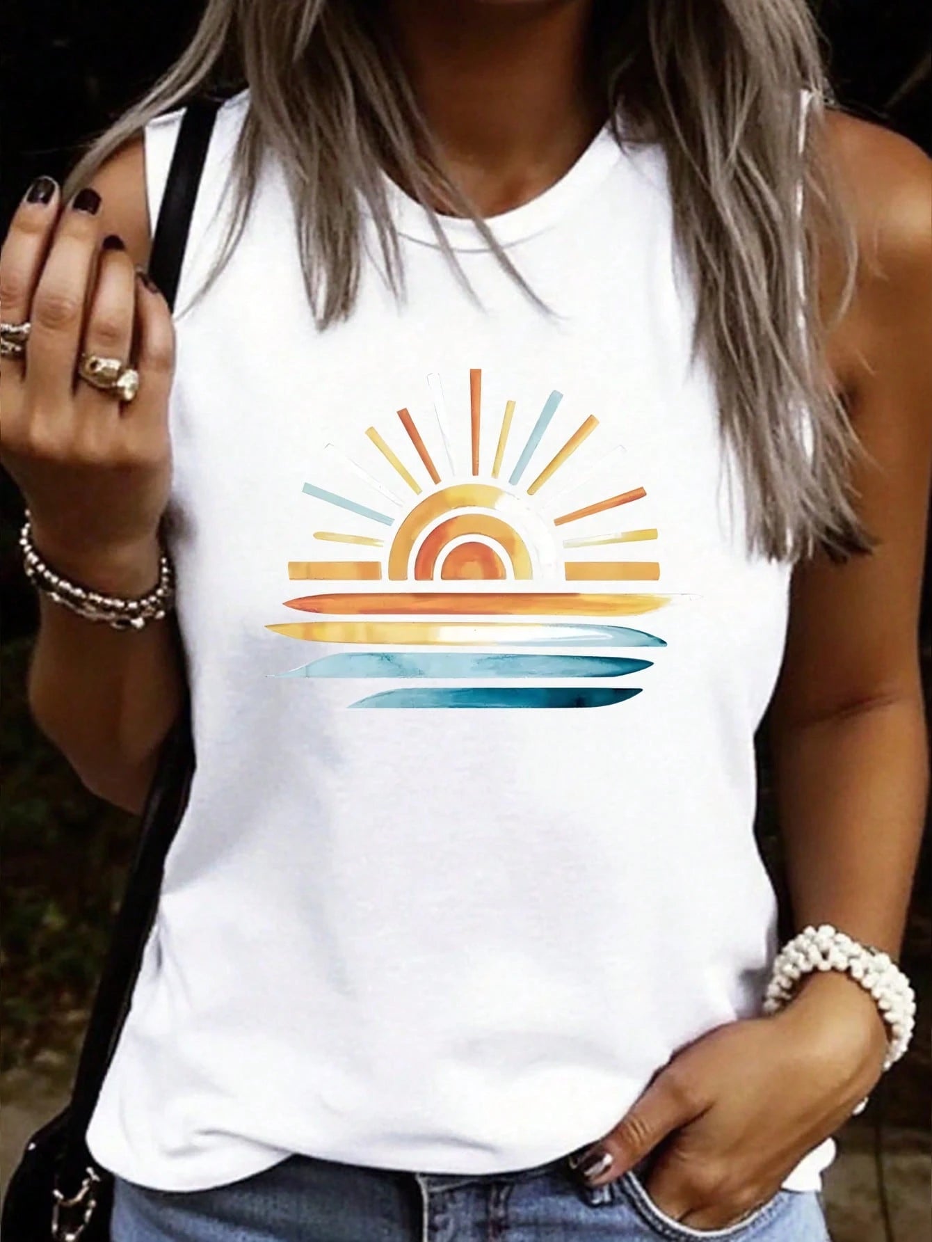 INAWLY Plus Size Women's Colorful Dragonfly Print Casual Tank Top Graphic Tees Women Tops