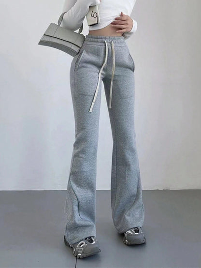 INAWLY Solva Women's Gray Solid Color Drawstring Pocket Casual Lounge Straight Sweatpants,Winter Fall Cloth,Back To School Teacher Graduation Outfits For Women