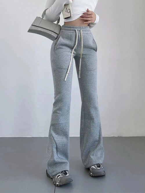 INAWLY Solva Women's Gray Solid Color Drawstring Pocket Casual Lounge Straight Sweatpants,Winter Fall Cloth,Back To School Teacher Graduation Outfits For Women