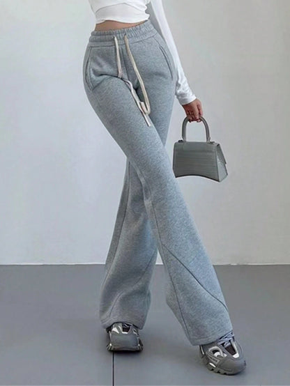 INAWLY Solva Women's Gray Solid Color Drawstring Pocket Casual Lounge Straight Sweatpants,Winter Fall Cloth,Back To School Teacher Graduation Outfits For Women