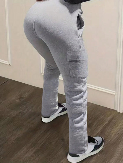 INAWLY Solva Women's Gray Solid Color Drawstring Pocket Casual Lounge Straight Sweatpants,Winter Fall Cloth,Back To School Teacher Graduation Outfits For Women