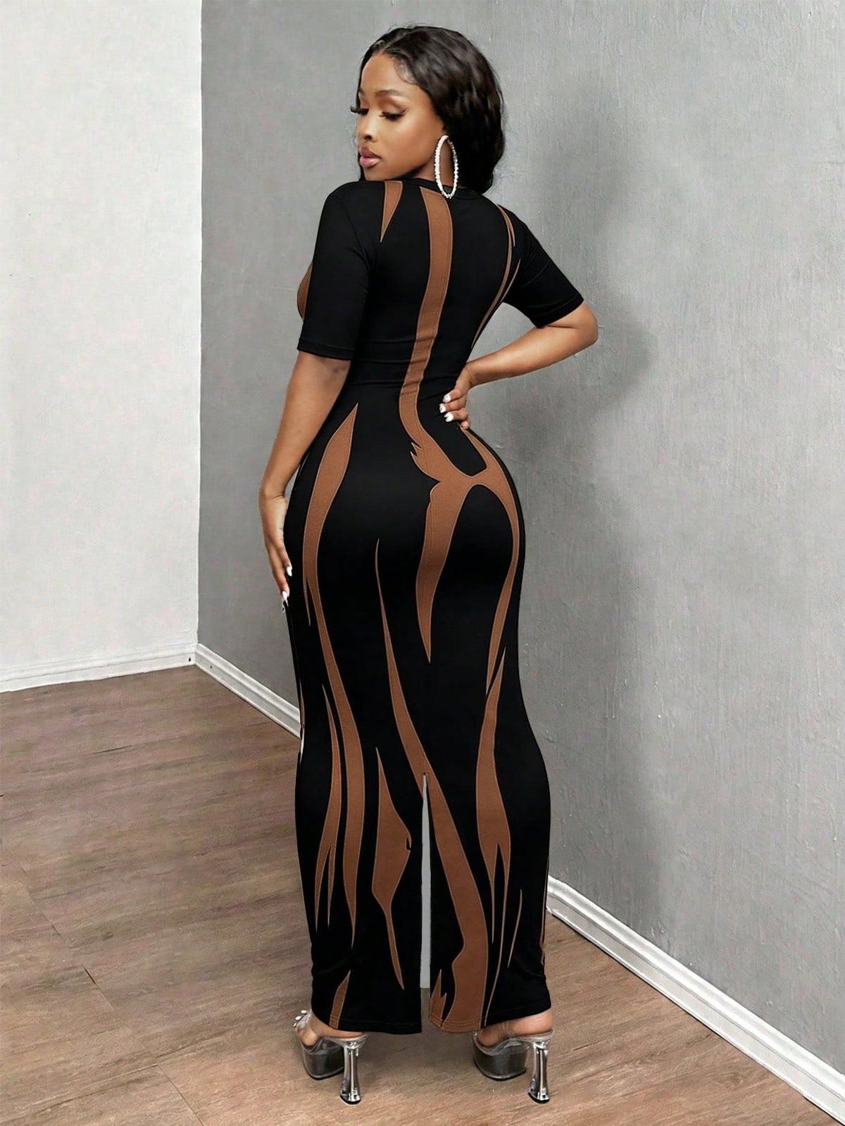 INAWLY Solva Women's Sexy Casual Fitted Floral Print Long Dress, Summer Vacation Black And White Club Night