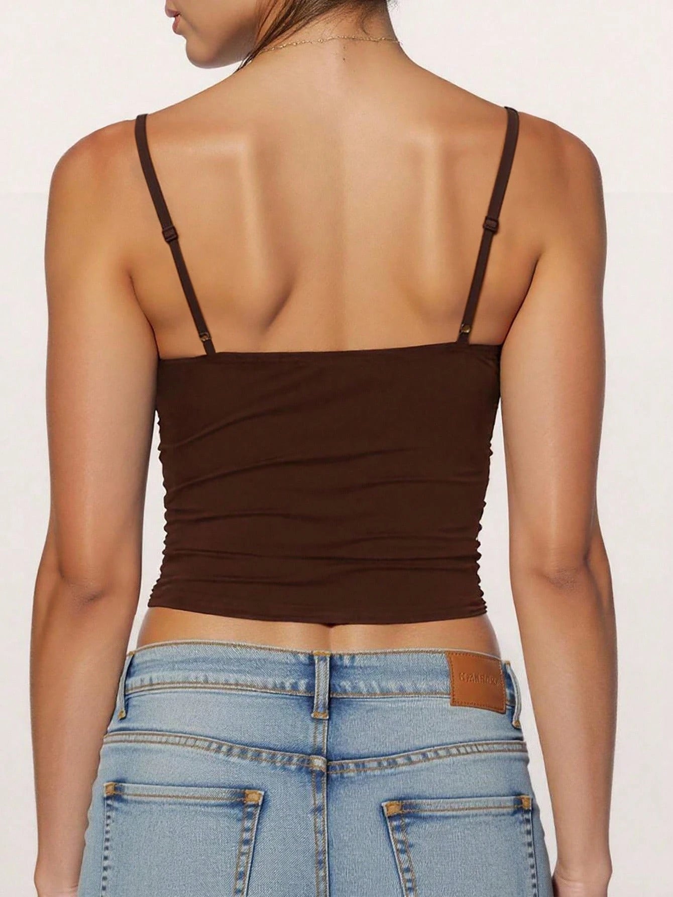 INAWLY Solva Women's Summer Casual Commuting Minimalist Solid Color Pleated Bust Fitted Cropped Camisole