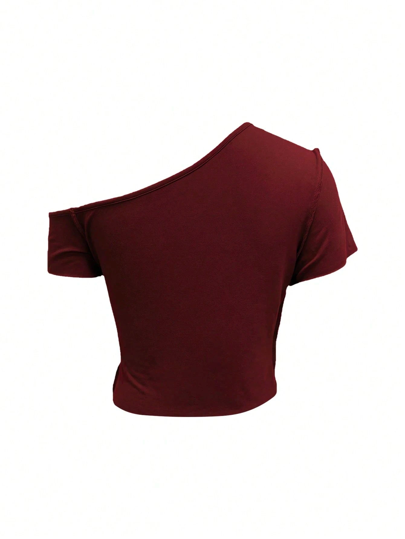 INAWLY Women's Deep Grey Asymmetric Off Shoulder Short Sleeve Simple Casual T-Shirt