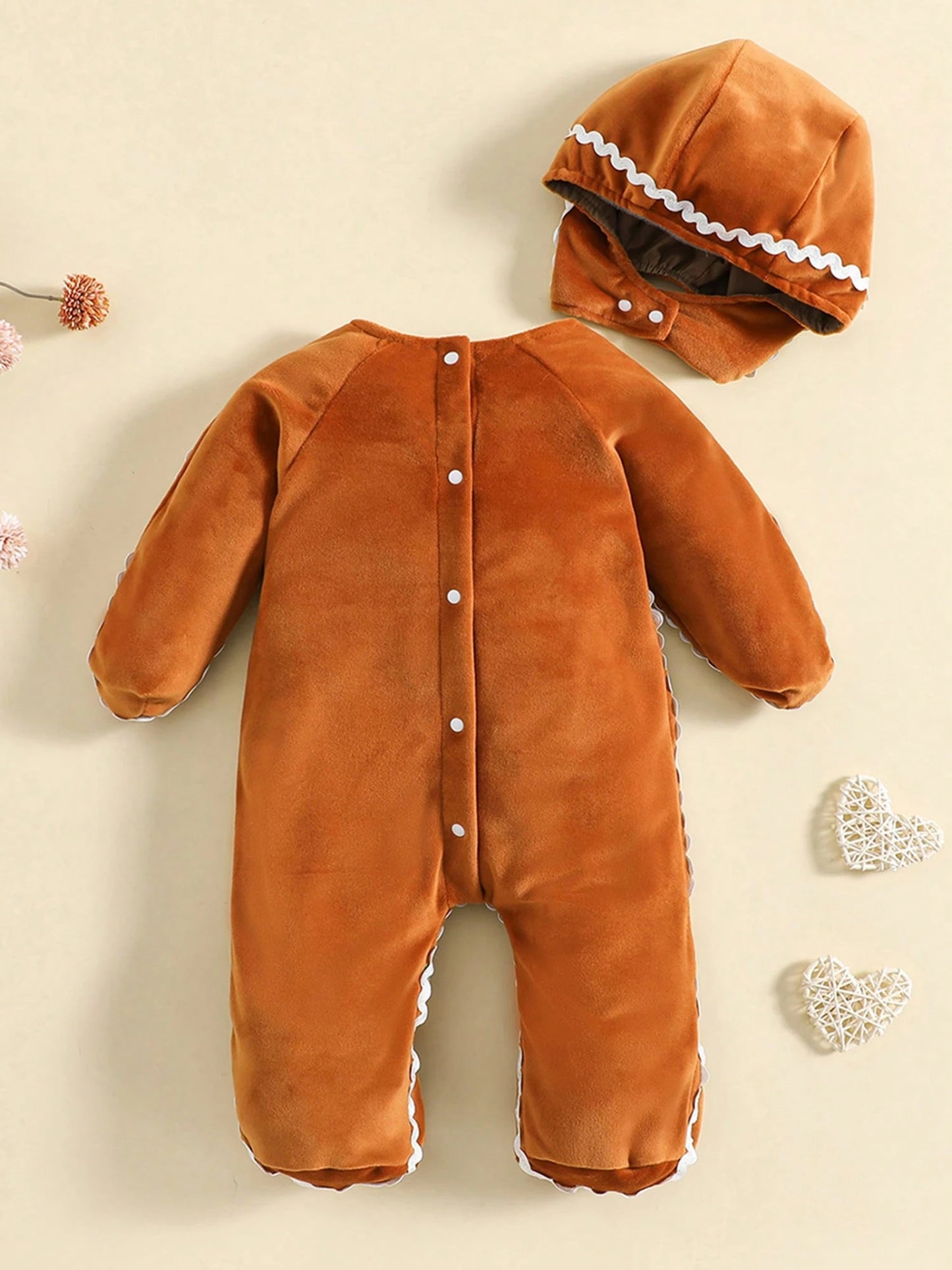 Infant Baby Girl Boy Fuzzy Jumpsuit Cute Gingerbread Man Bow Tie Hooded Romper Fall Winter My First Christmas Outfit