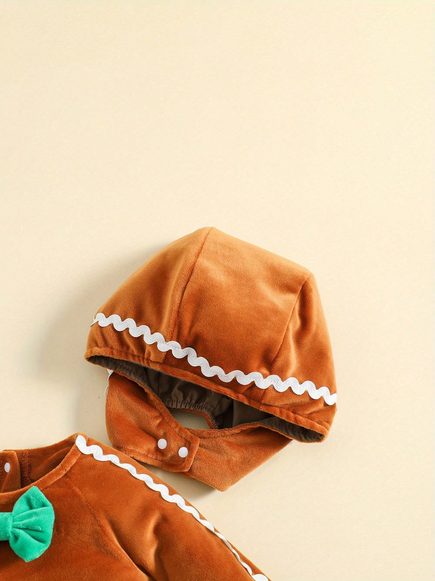 Infant Baby Girl Boy Fuzzy Jumpsuit Cute Gingerbread Man Bow Tie Hooded Romper Fall Winter My First Christmas Outfit