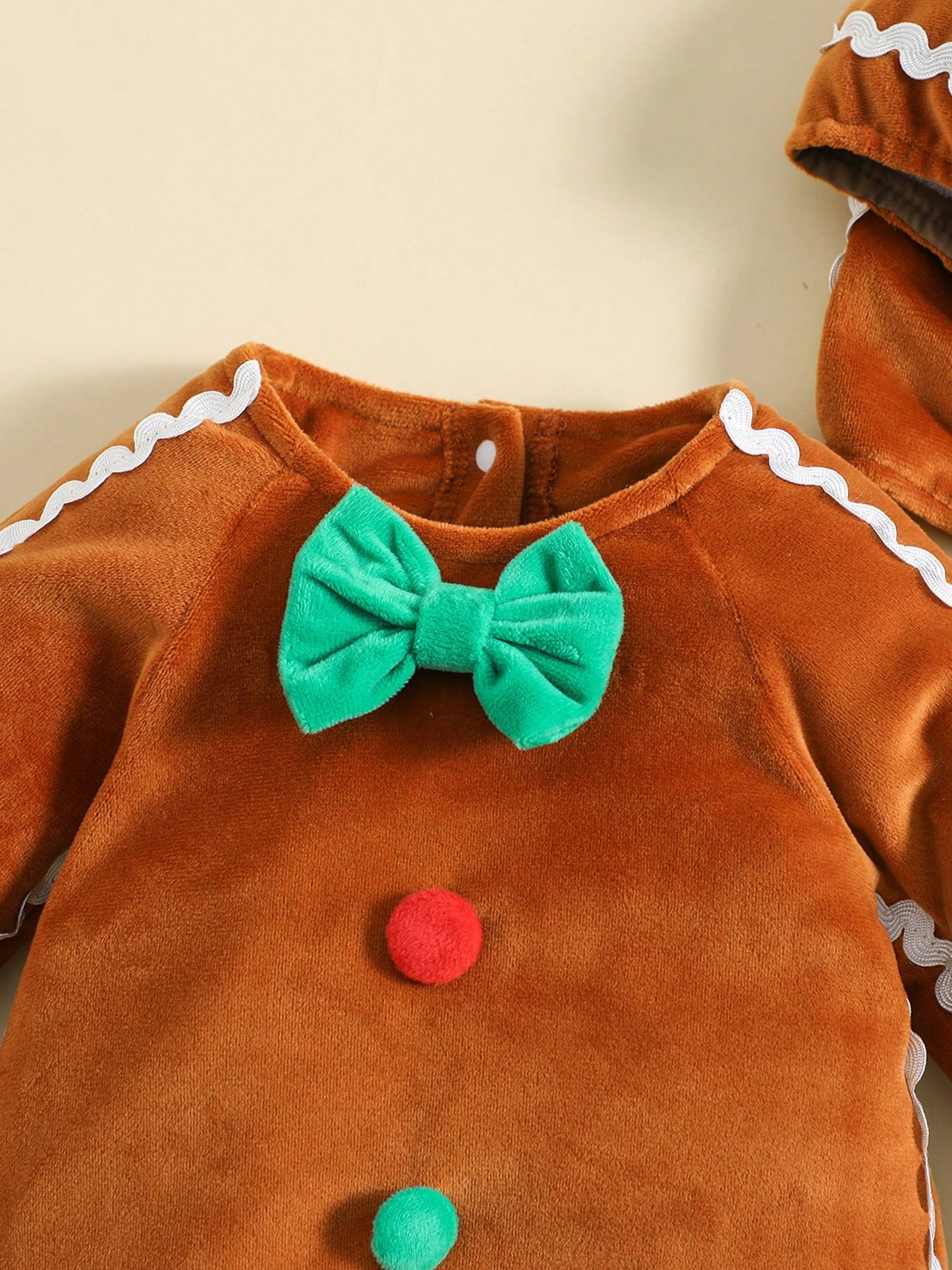 Infant Baby Girl Boy Fuzzy Jumpsuit Cute Gingerbread Man Bow Tie Hooded Romper Fall Winter My First Christmas Outfit