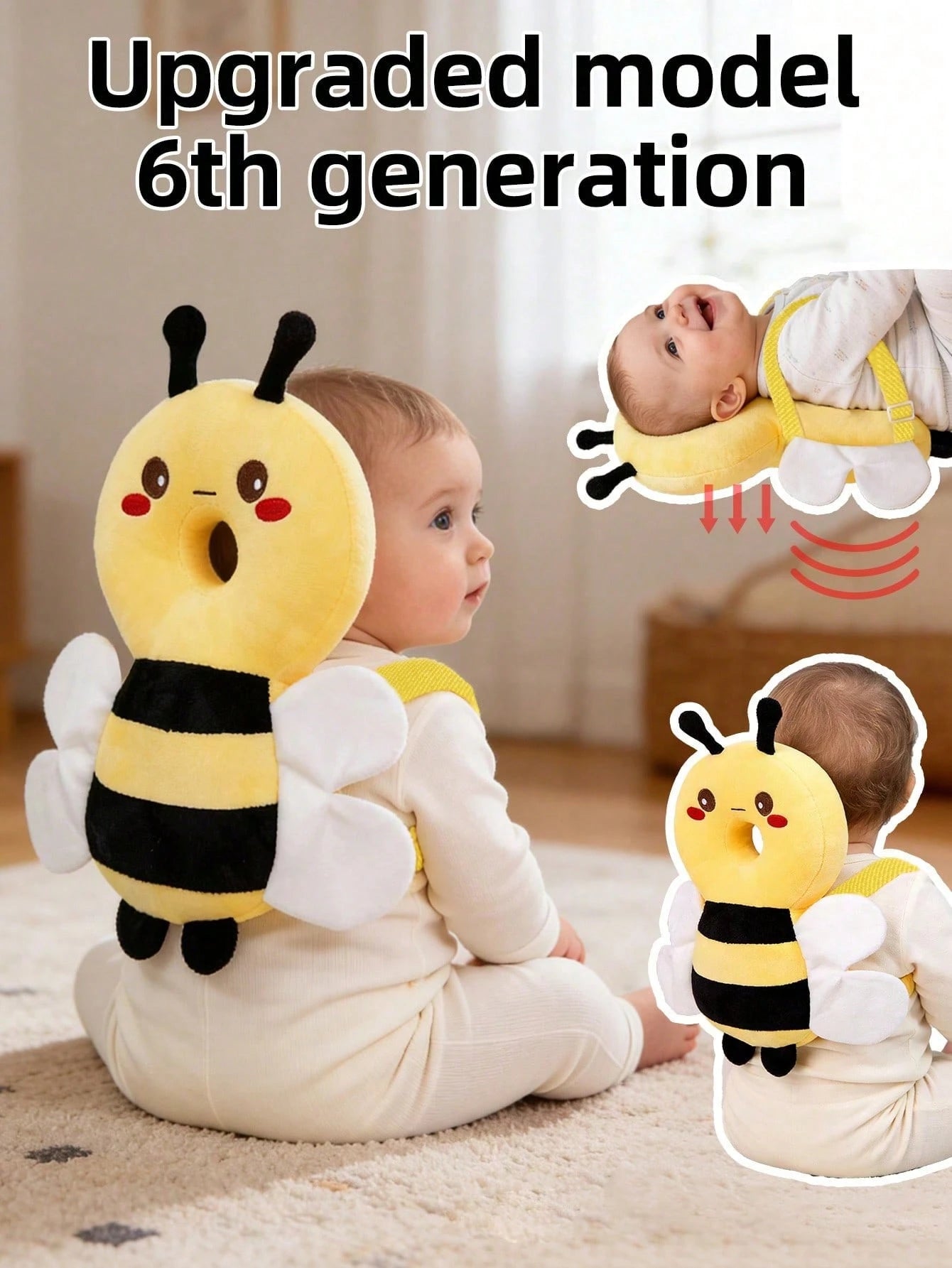 Infant Head Protection Pad Backpack, Suitable For Toddling And Crawling, Christmas Element Baby Walker Protection Pad, Adjustable Infant Head Protection Pad Backpack, Suitable For Crawling, Bee, Chris
