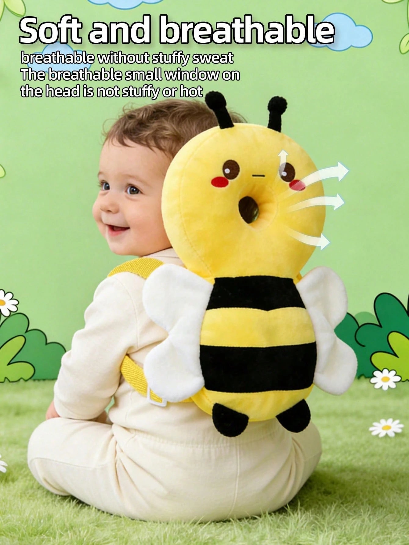 Infant Head Protection Pad Backpack, Suitable For Toddling And Crawling, Christmas Element Baby Walker Protection Pad, Adjustable Infant Head Protection Pad Backpack, Suitable For Crawling, Bee, Chris
