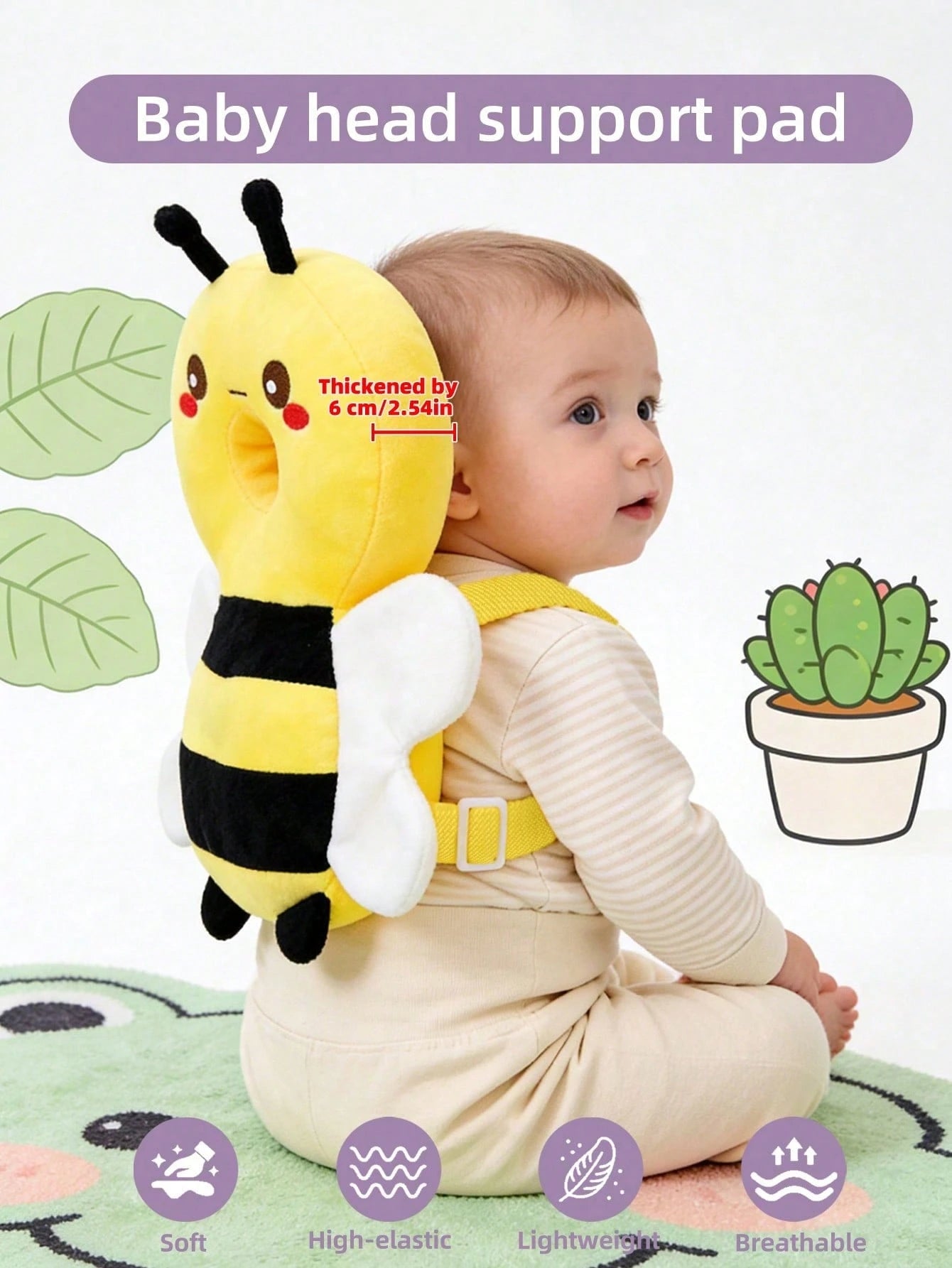 Infant Head Protection Pad Backpack, Suitable For Toddling And Crawling, Christmas Element Baby Walker Protection Pad, Adjustable Infant Head Protection Pad Backpack, Suitable For Crawling, Bee, Chris