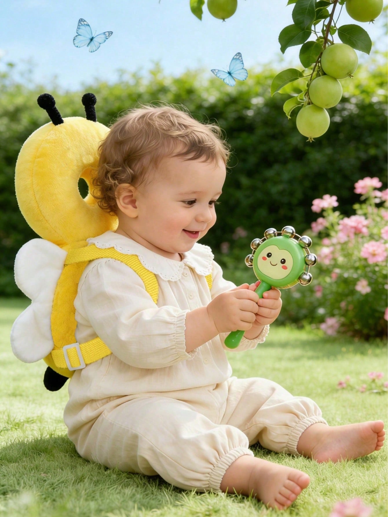 Infant Head Protection Pad Backpack, Suitable For Toddling And Crawling, Christmas Element Baby Walker Protection Pad, Adjustable Infant Head Protection Pad Backpack, Suitable For Crawling, Bee, Chris