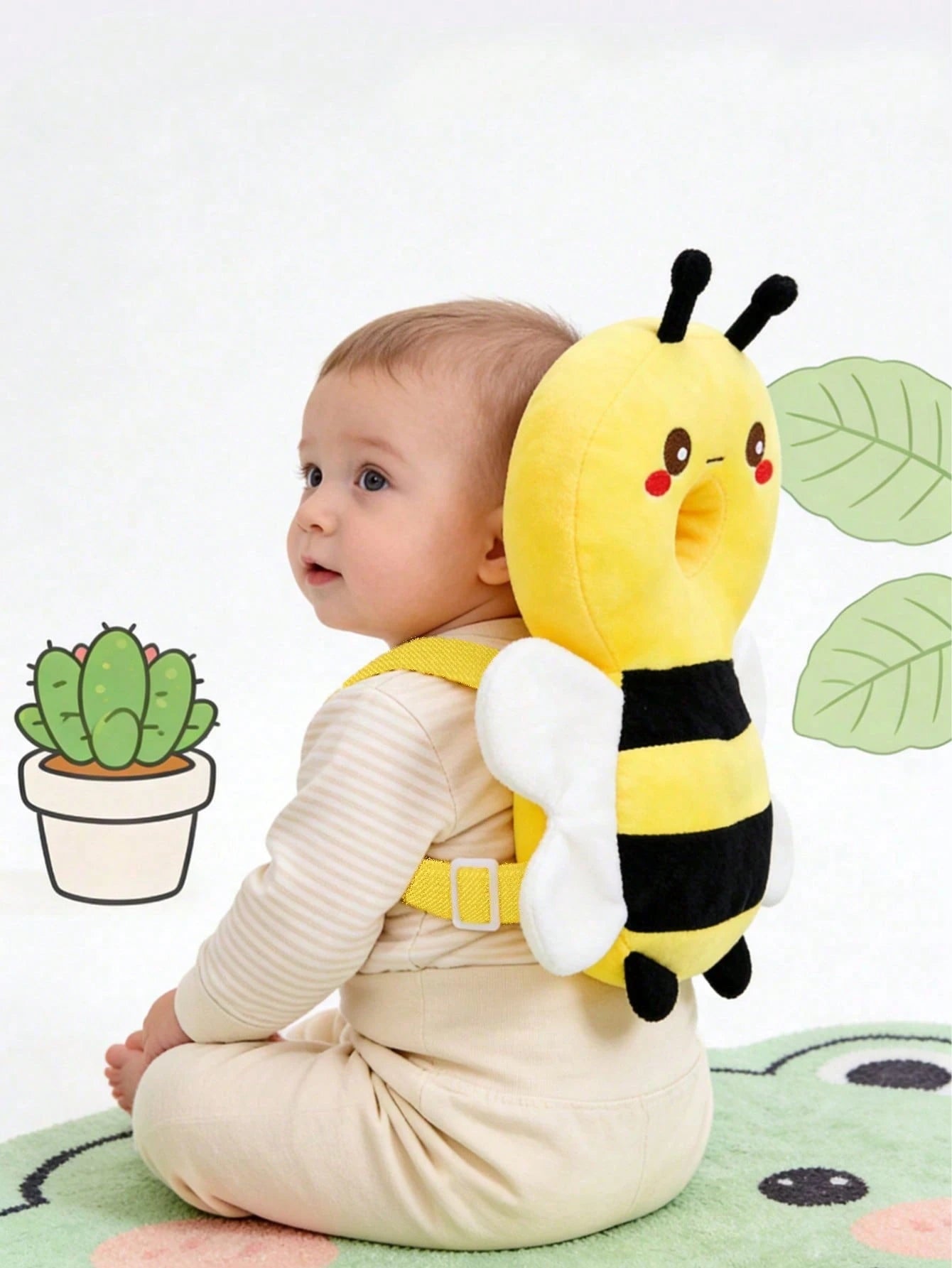 Infant Head Protection Pad Backpack, Suitable For Toddling And Crawling, Christmas Element Baby Walker Protection Pad, Adjustable Infant Head Protection Pad Backpack, Suitable For Crawling, Bee, Chris