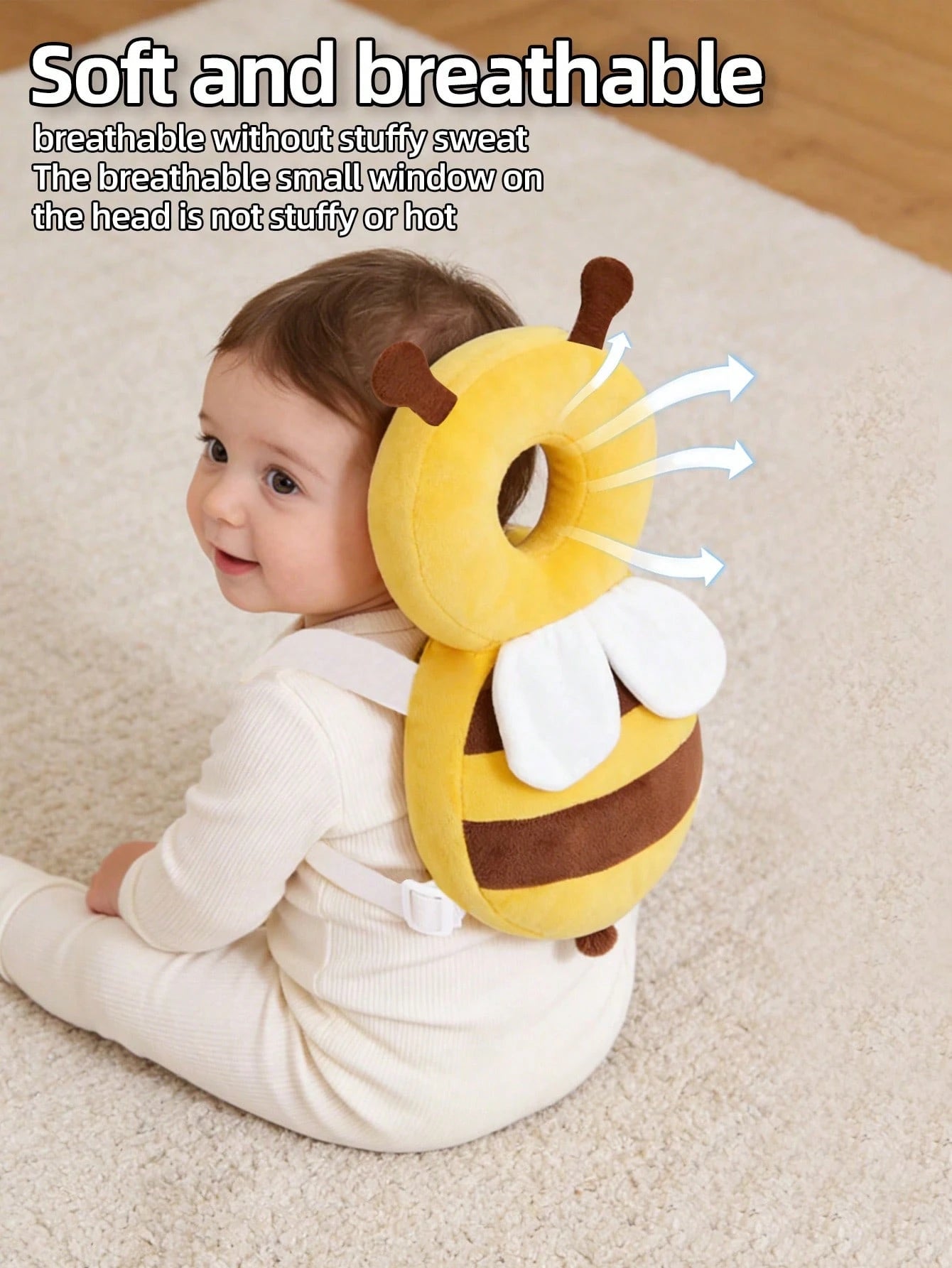Infant Head Protection Pad Backpack, Suitable For Toddling And Crawling, Christmas Element Baby Walker Protection Pad, Adjustable Infant Head Protection Pad Backpack, Suitable For Crawling, Bee, Chris