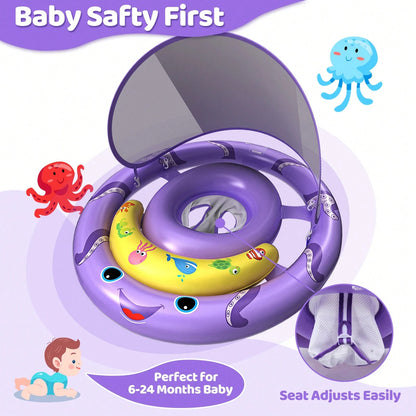 Inflatable Baby Pool Float With UPF50+ Canopy, Play Console & Adjustable Safety Seat For Infants 6-36 Months