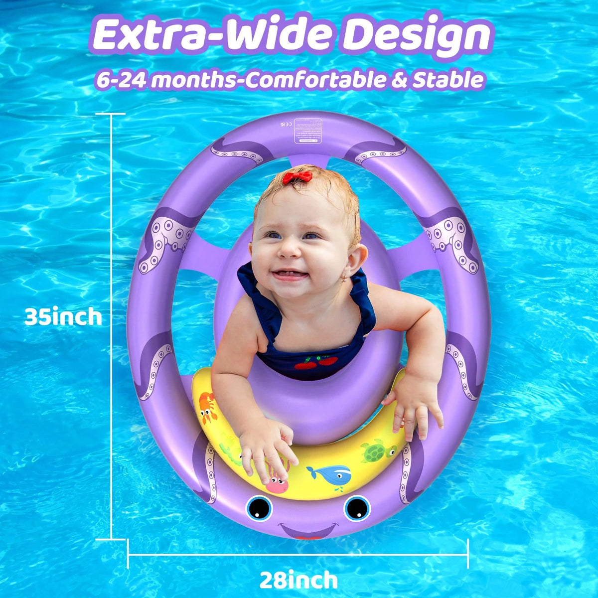 Inflatable Baby Pool Float With UPF50+ Canopy, Play Console & Adjustable Safety Seat For Infants 6-36 Months