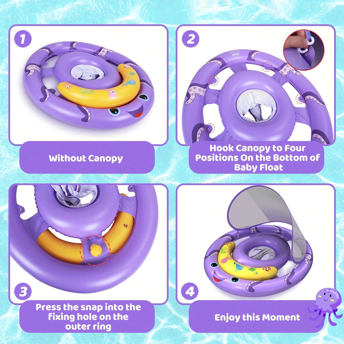 Inflatable Baby Pool Float With UPF50+ Canopy, Play Console & Adjustable Safety Seat For Infants 6-36 Months