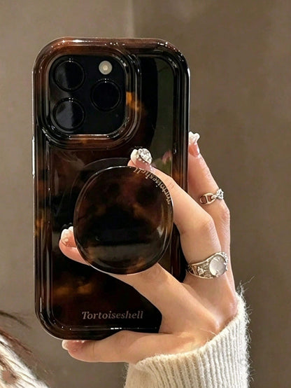 Ins Style Premium Amber Phone Case With Stand, Compatible With IPhone 15 Pro Max/14 Pro/13/12 Pro/11, Autumn/Winter Creative Influencer Women's Apple 14 Protective Shell