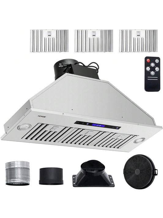 Insert Range Hood, 900CFM 4-Speed, 36 Inch Stainless Steel Built-In Kitchen Vent With Touch & Remote Control LED Lights Baffle Filters, Ducted/Ductless Convertible, ETL Listed