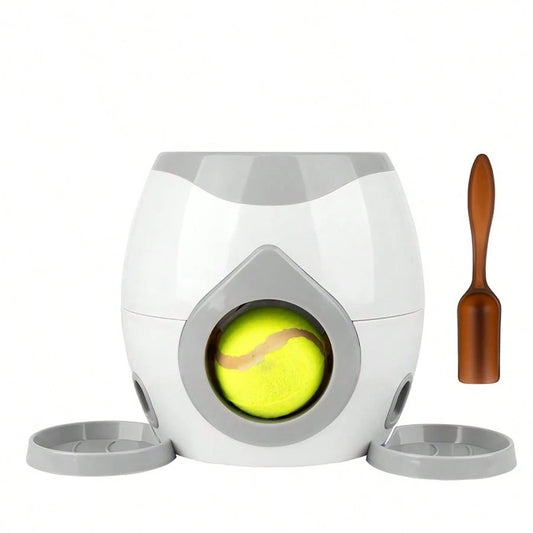 Interactive Dog Ball Launcher With Treat Dispenser, Portable Tennis Ball Thrower Training Toy For Medium To Large Dogs, Indoor Outdoor Pet Play Toy Available In Green, Dark Gray, And Light Gray With 2