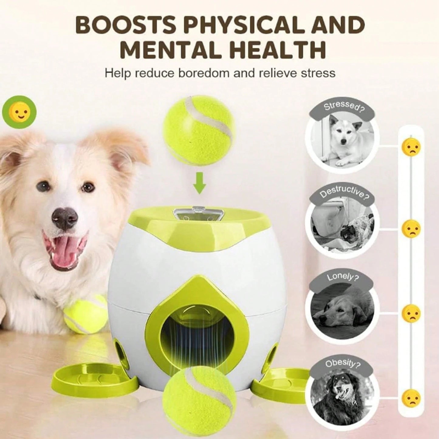 Interactive Dog Ball Launcher With Treat Dispenser, Portable Tennis Ball Thrower Training Toy For Medium To Large Dogs, Indoor Outdoor Pet Play Toy Available In Green, Dark Gray, And Light Gray With 2