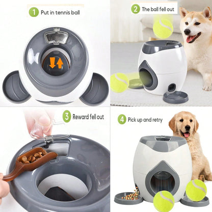 Interactive Dog Ball Launcher With Treat Dispenser, Portable Tennis Ball Thrower Training Toy For Medium To Large Dogs, Indoor Outdoor Pet Play Toy Available In Green, Dark Gray, And Light Gray With 2