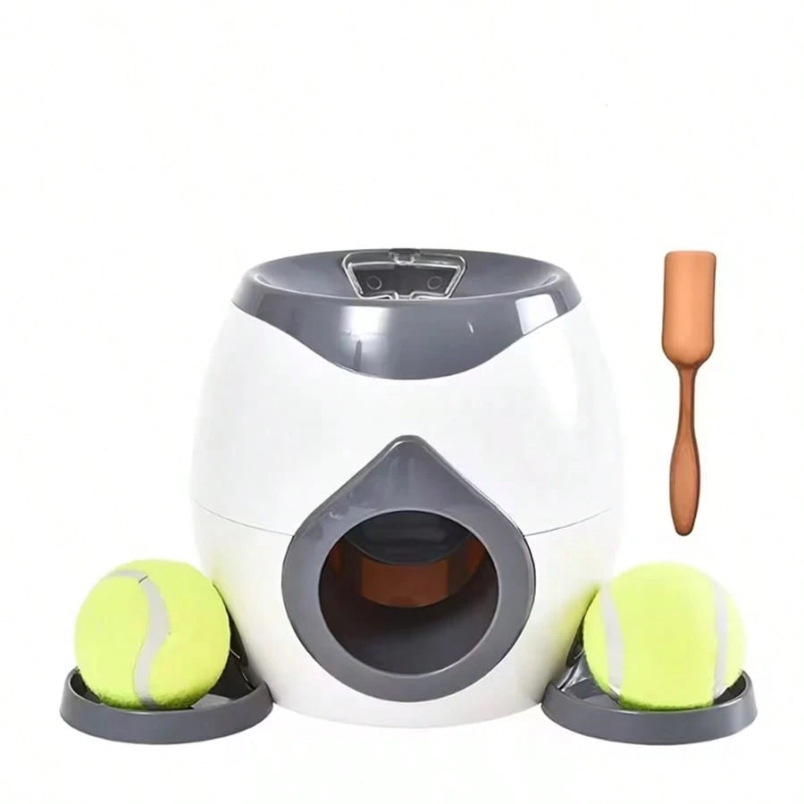 Interactive Dog Ball Launcher With Treat Dispenser, Portable Tennis Ball Thrower Training Toy For Medium To Large Dogs, Indoor Outdoor Pet Play Toy Available In Green, Dark Gray, And Light Gray With 2