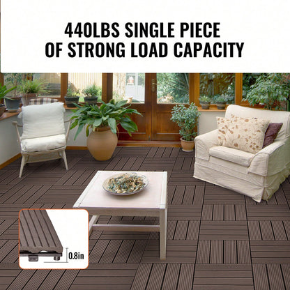 Interlocking Deck Tiles Plastic Wood, 10 Pack,12"X12" 10 Sq. Ft Waterproof Outdoor Flooring All Weather Use, Patio Floor Decking Covering Tiles For Porch Poolside Balcony Backyard, Dark Brown