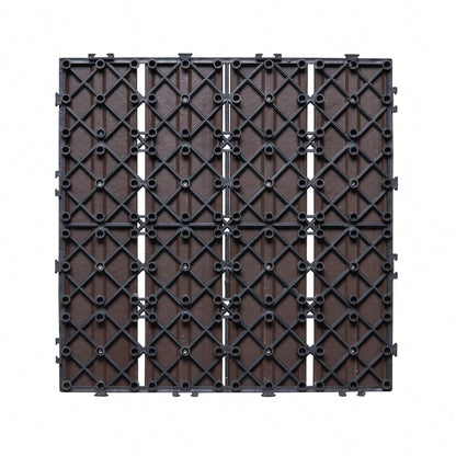 Interlocking Deck Tiles Plastic Wood, 10 Pack,12"X12" 10 Sq. Ft Waterproof Outdoor Flooring All Weather Use, Patio Floor Decking Covering Tiles For Porch Poolside Balcony Backyard, Dark Brown