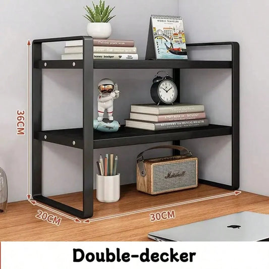 Iron Office Desk Storage Rack- Compact Multi-Tier Shelving Unit For Office Supplies, Books, And Decor- Rectangular Design With Minimalist Aesthetics