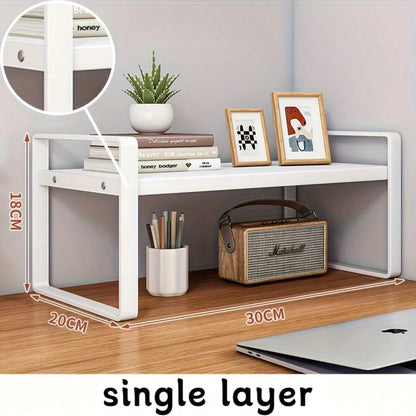 Iron Office Desk Storage Rack- Compact Multi-Tier Shelving Unit For Office Supplies, Books, And Decor- Rectangular Design With Minimalist Aesthetics