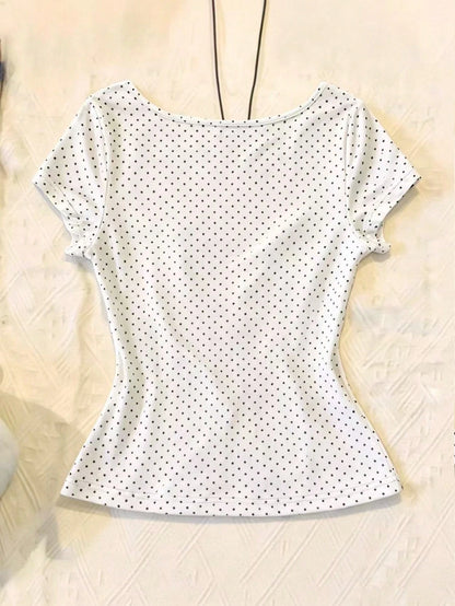 IslaSuriya Plus Size Women Polka Dot Print Front Knot Short Sleeve T-Shirt
