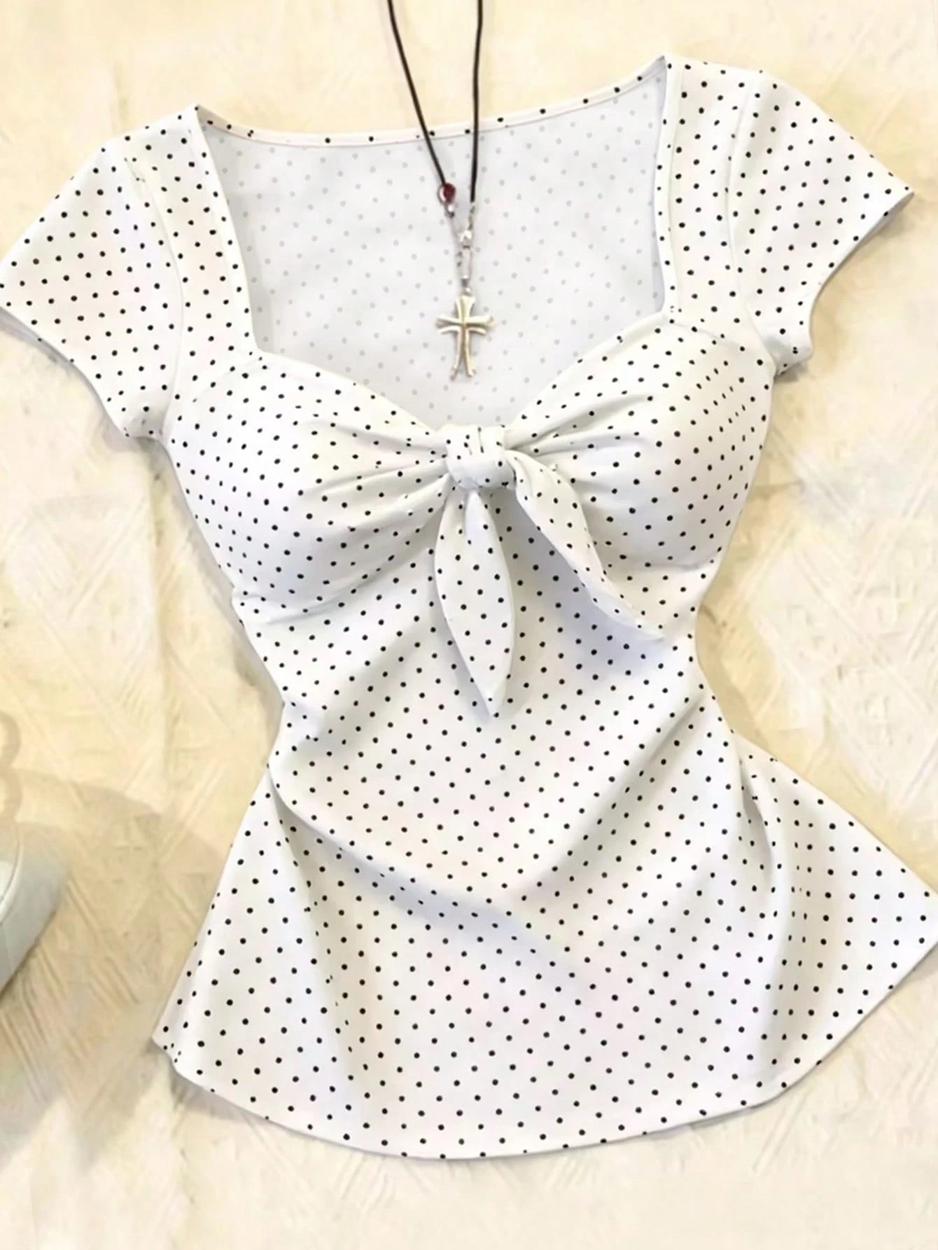 IslaSuriya Plus Size Women Polka Dot Print Front Knot Short Sleeve T-Shirt