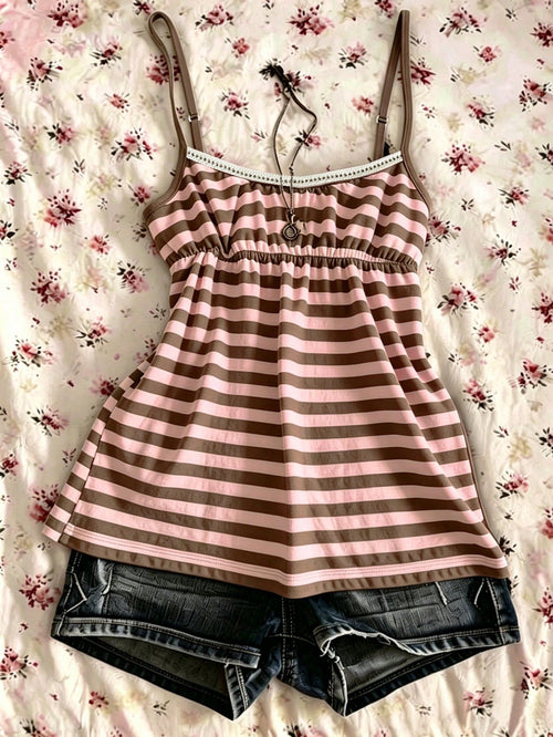 IslaSuriya Summer Casual Retro Y2K Striped Women Camisole
