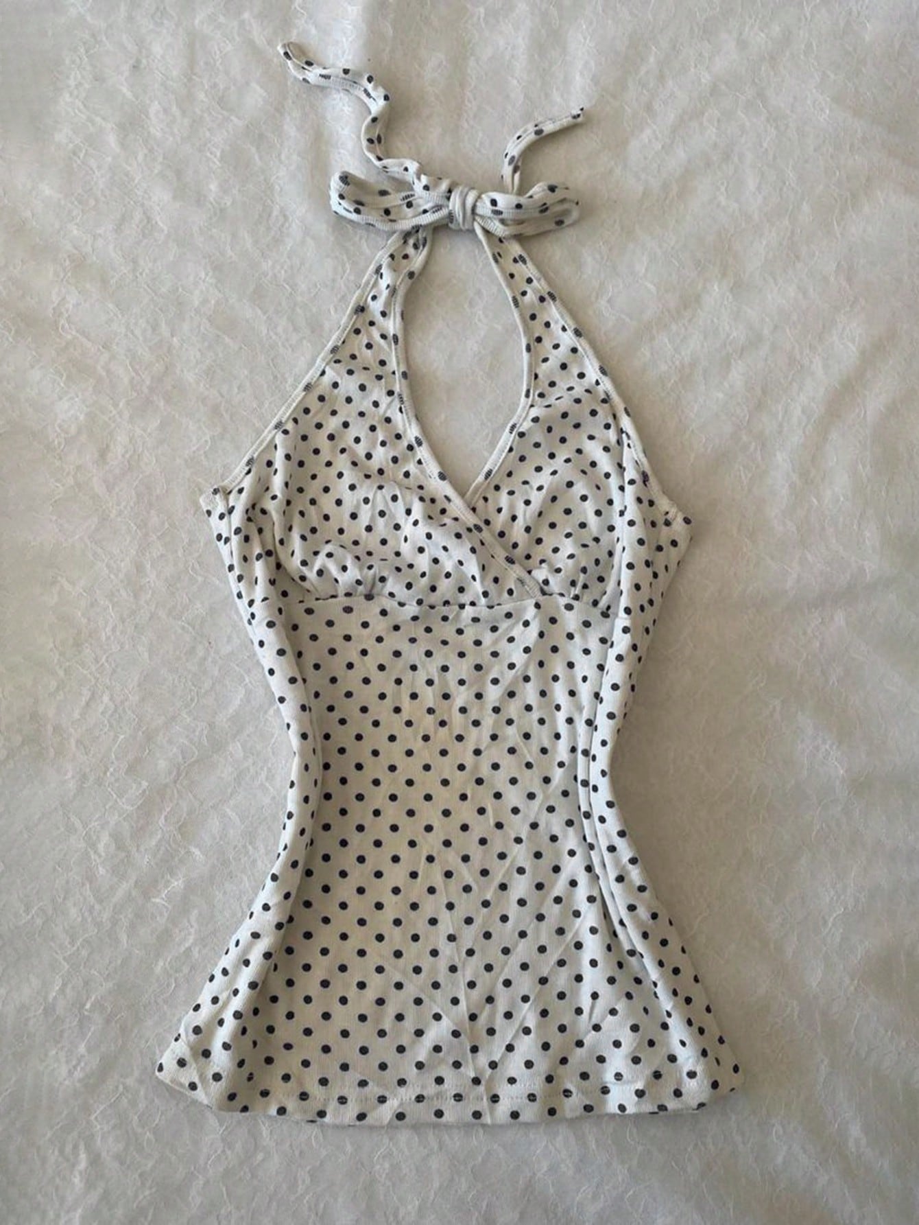 IslaSuriya Women's Digital Print Halter Neck Tie Back Tank Top With Polka Dot Print