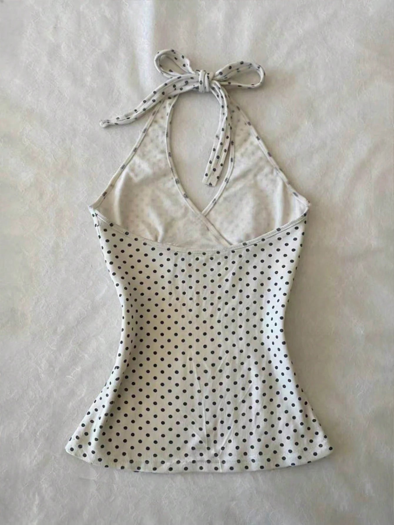 IslaSuriya Women's Digital Print Halter Neck Tie Back Tank Top With Polka Dot Print