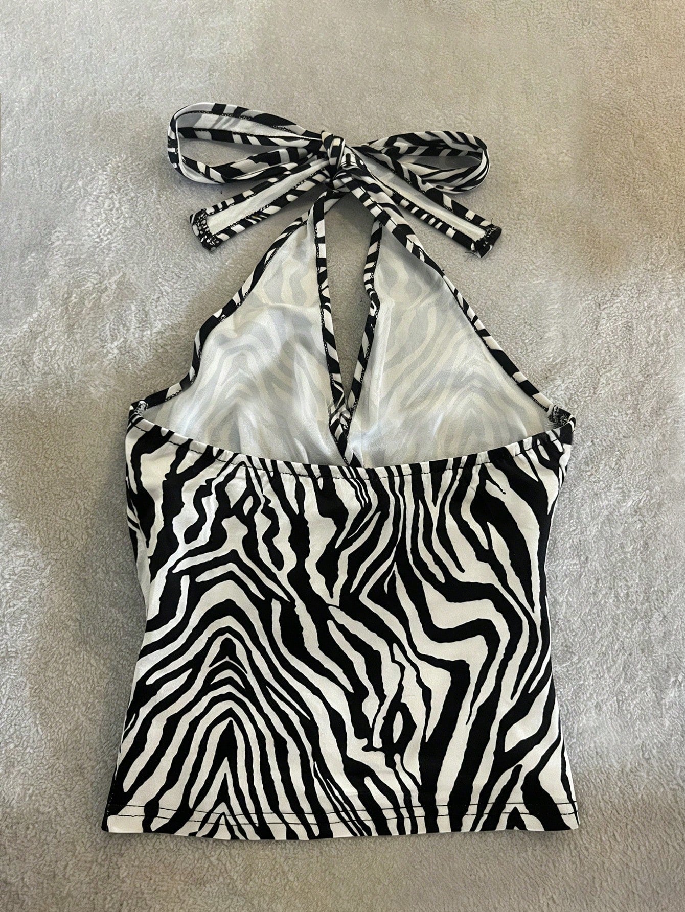 IslaSuriya Women's Digital Print Halter Neck Tie Back Tank Top With Polka Dot Print