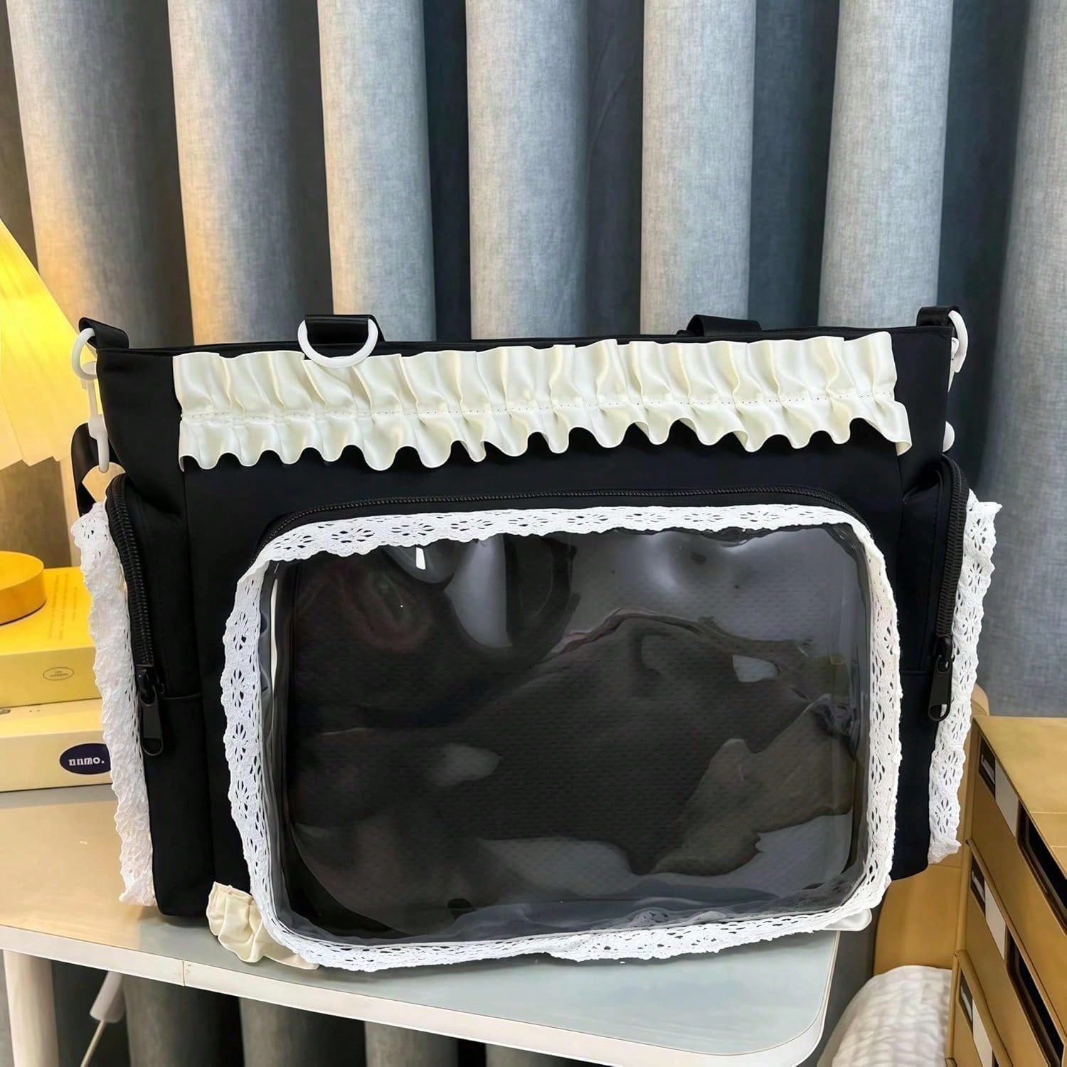 Ita Crossbody Tote Bag, Pin Display With Insert Large Messenger Bag, Cute Tote Bag With Zipper Ruffle, Japanese Aesthetic Y2k