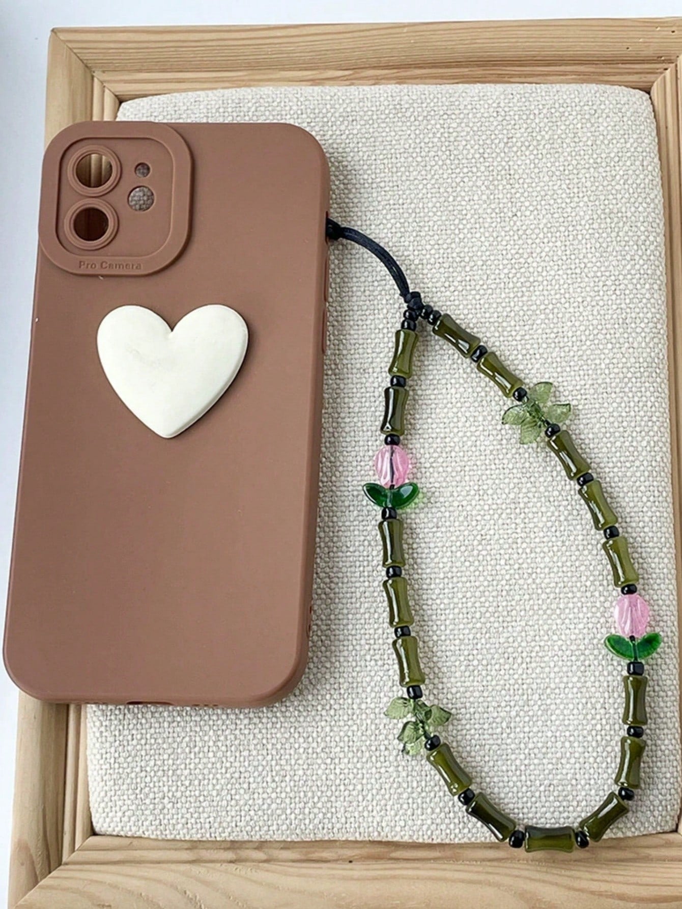 Jade Element 1pc Fashionable Creative Green Bamboo-Shaped Glass Beads And Tulip Flower Charms Phone Lanyard Traditional Auspicious Good Luck Phone Charm Suitable As Gift For Friends And Family Daily W